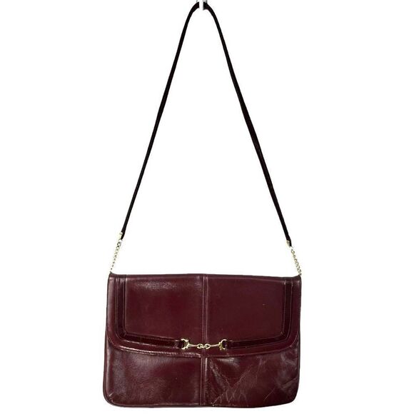 Vintage Jane Shilton Burgundy Horsebit Shoulder Bag - Picture 3 of 8
